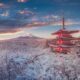 La Pagoda Rossa (nota anche come Pagoda di Chureito) e sullo sfondo il Monte Fuji.