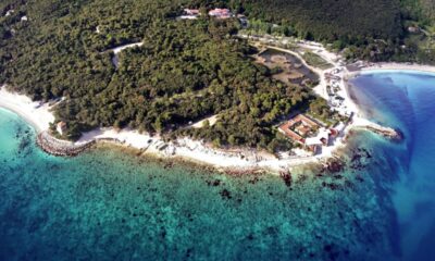 Vista dall'alto delle spiagge e dei boschi nella Riviera del Conero