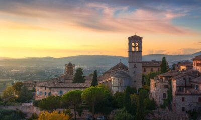 Vista panoramica del centro di Perugia al tramonto